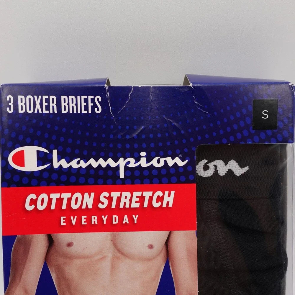 Champion Boxer Briefs Mens S Black Grey 3-Pack Cotton Stretch Everyday CANBBG